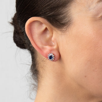 9ct Yellow Gold Diamond And Created Pear Sapphire Stud Earrings