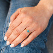 Load image into Gallery viewer, Sterling Silver Yellow Gold Plated Created Oval Green Turquoise And Zirconia Ring