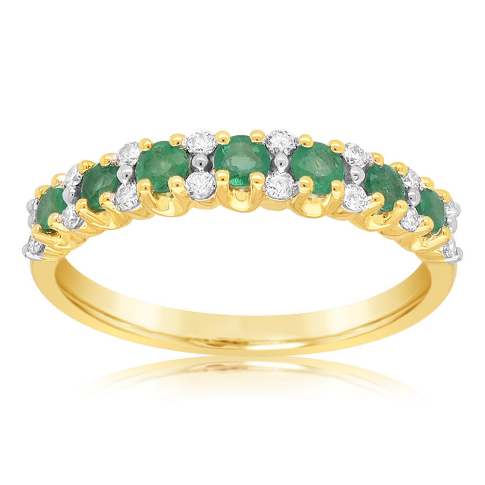 18ct Two Tone Gold Diamond And Natural Emerald Ring