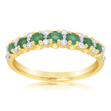 Load image into Gallery viewer, 18ct Two Tone Gold Diamond And Natural Emerald Ring