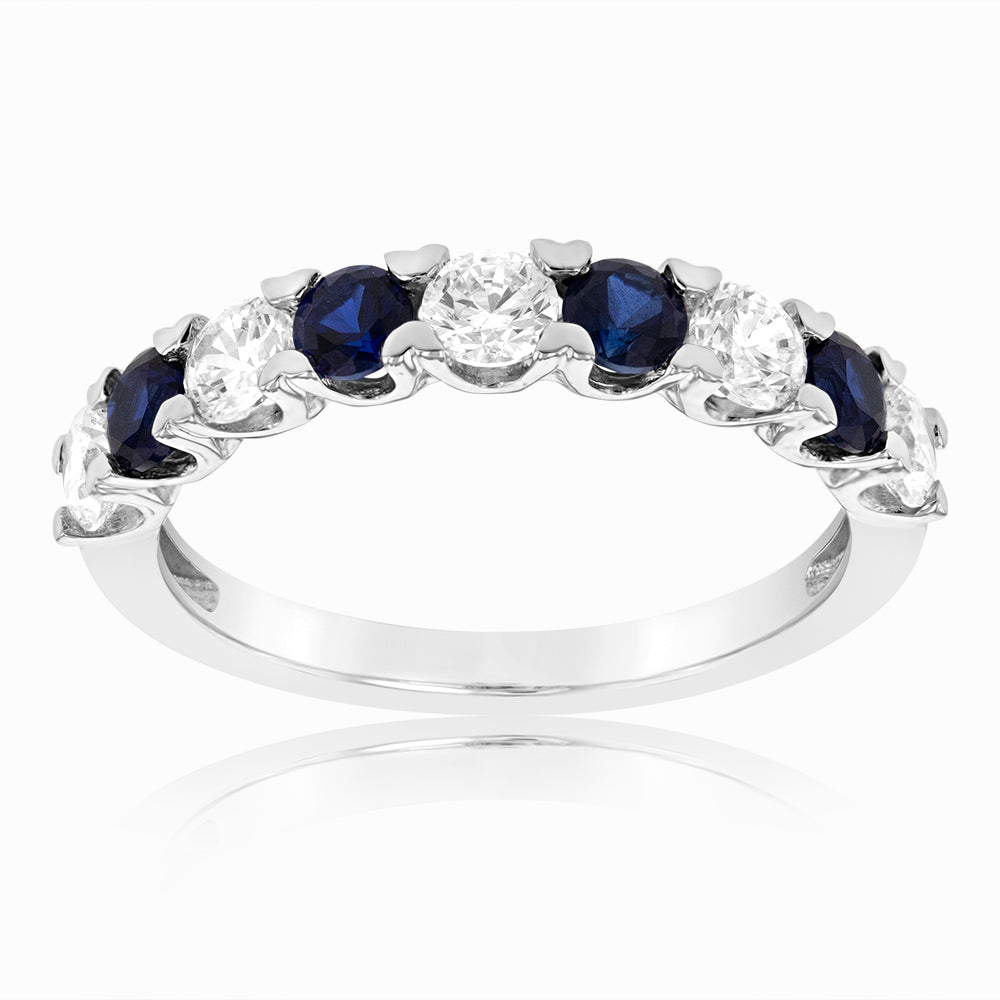 9ct White Gold Cubic Zirconia And Created Sapphire Ring