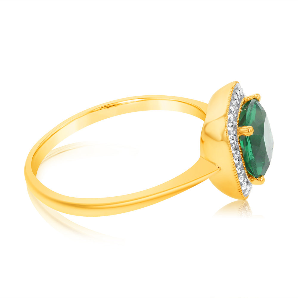 9ct Yellow Gold Cubic Zirconia And Glass Filled Emerald Ring