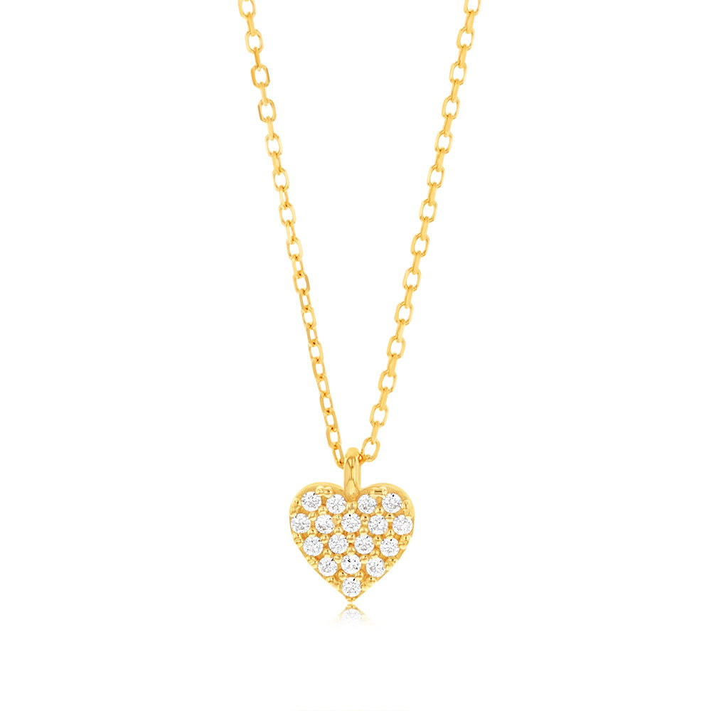 9ct Yellow Gold Zirconia Heart Pendant On Chain