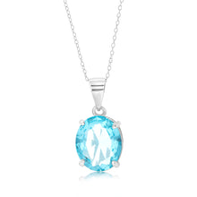 Load image into Gallery viewer, Sterling Silver Oval Created Blue Topaz Pendant