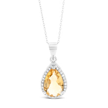 Load image into Gallery viewer, Sterling Silver Pear Citrine And Zirconia Pendant