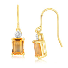 Load image into Gallery viewer, 9ct Yellow Gold Citrine And Diamond Drop Earrings