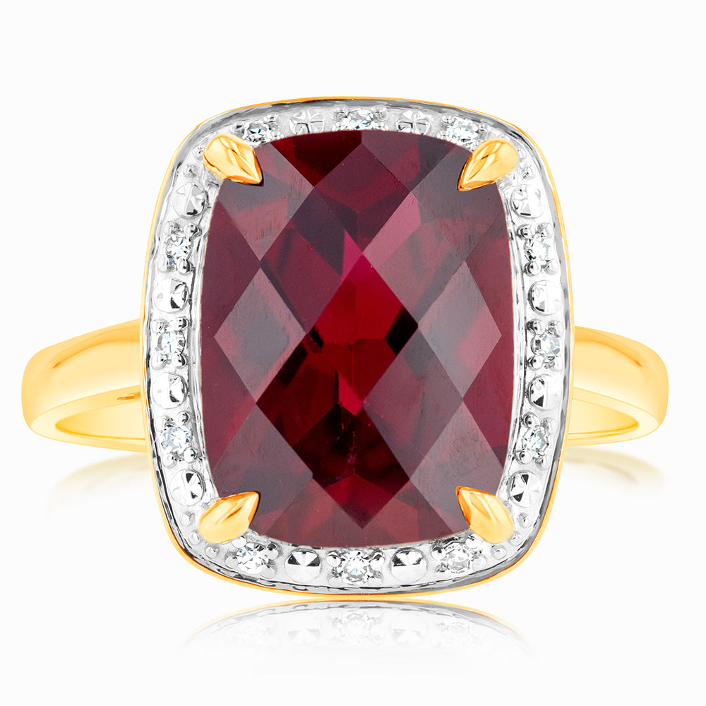 9ct Yellow Gold Created Ruby And Diamond Ring