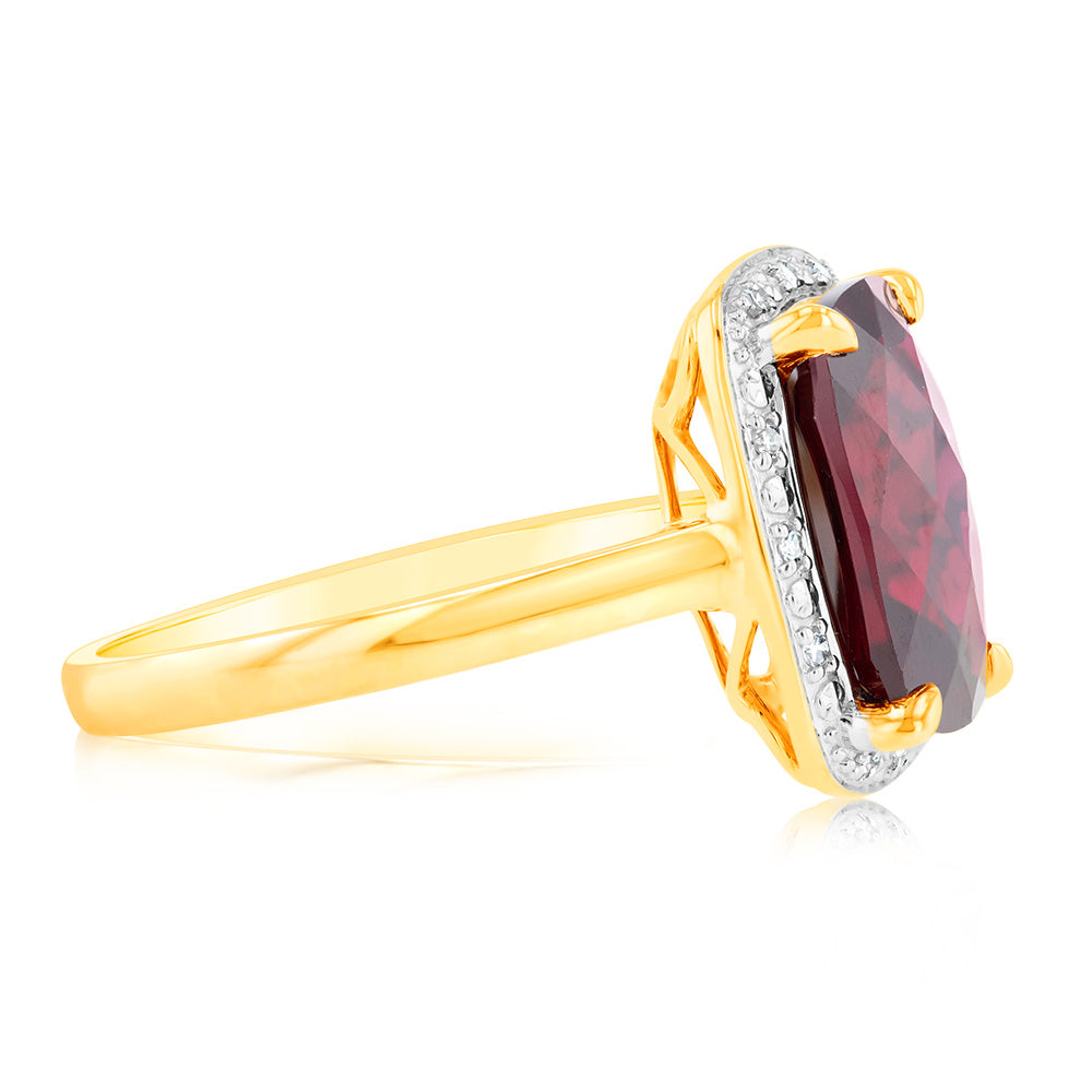 9ct Yellow Gold Created Ruby And Diamond Ring