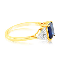 Load image into Gallery viewer, 9ct Yellow Gold 7mm Created Sapphire And Diamond Ring