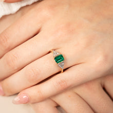 Load image into Gallery viewer, 9ct Yellow Gold 7mm Created Emerald And Diamond Ring