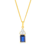 9ct Yellow Gold 7mm Created Sapphire And Diamond Pendant