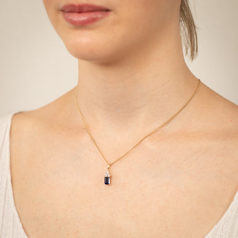 9ct Yellow Gold 7mm Created Sapphire And Diamond Pendant