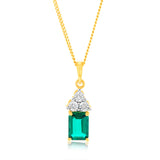 9ct Yellow Gold 7mm Created Emerald And Diamond Pendant