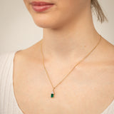 9ct Yellow Gold 7mm Created Emerald And Diamond Pendant