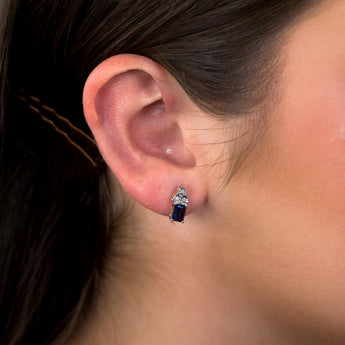 9ct Yellow Gold 6mm Created Sapphire And Diamond Stud Earrings