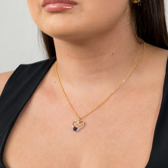 9ct Yellow Gold Created Heart Sapphire And Diamond Mum Heart Pendant