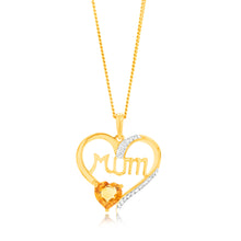 Load image into Gallery viewer, 9ct Yellow Gold 6mm Natural Citrine And Diamond Mum Heart Pendant