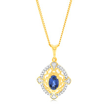 Load image into Gallery viewer, 9ct Yellow Gold Oval Created Sapphire And Diamond Pendant