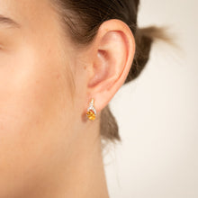 Load image into Gallery viewer, 9ct Yellow &amp; White Gold Two Tone Natural Citrine And Diamond Fancy Hoop Earrings