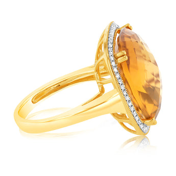 9ct Yellow Gold Natural Citrine And Diamond Ring