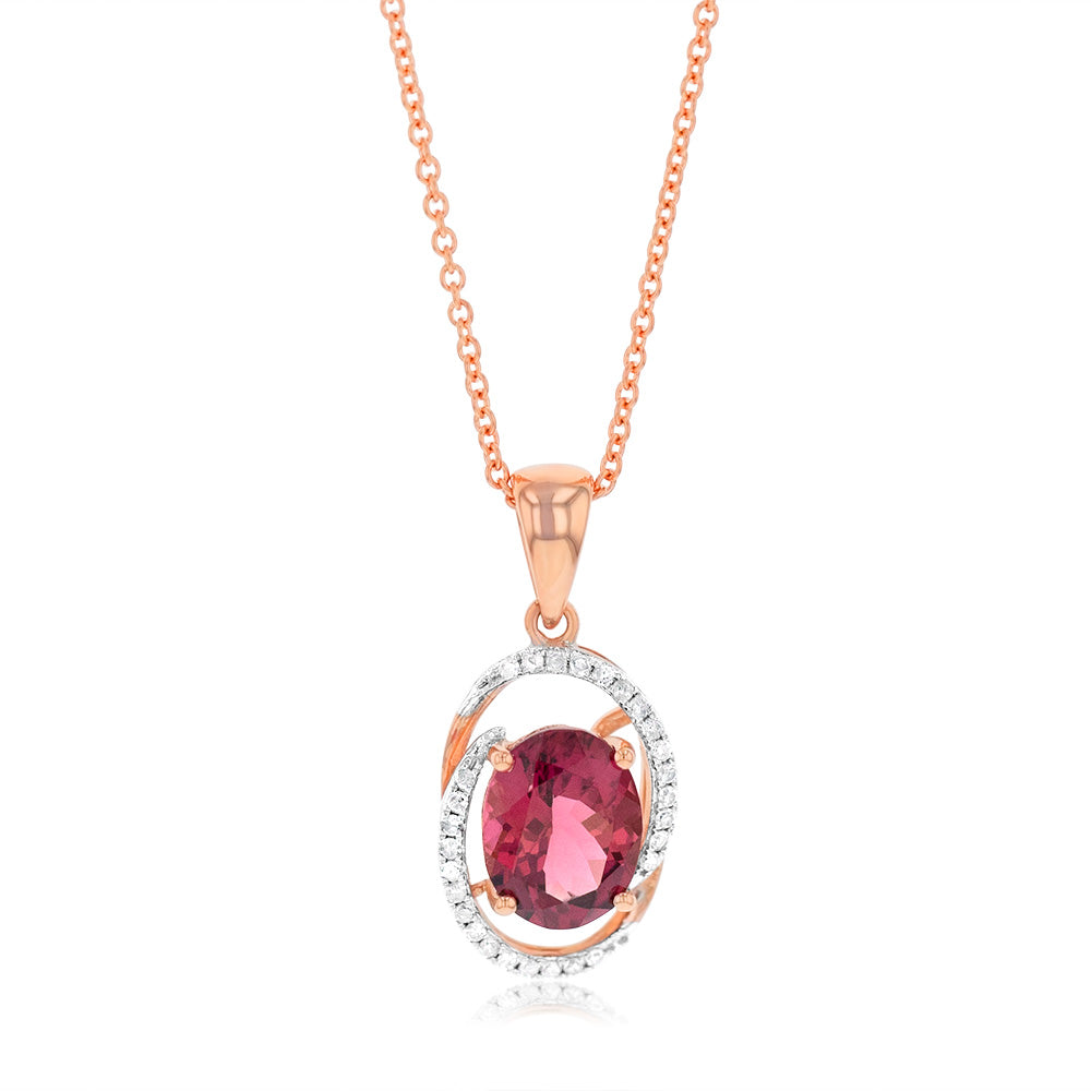 9ct Rose Gold Natural Pink Tourmaline Pendant On Chain
