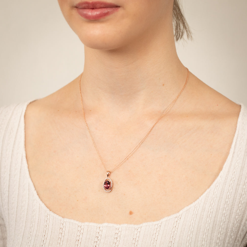 9ct Rose Gold Natural Pink Tourmaline Pendant On Chain