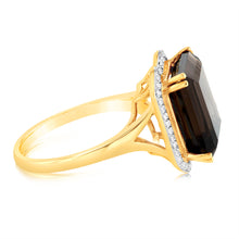 Load image into Gallery viewer, 9ct Yellow Gold Natural Smokey Quartz And Diamond Ring
