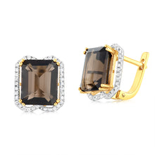 Load image into Gallery viewer, 9ct Yellow Gold Natural Smokey Quartz And Diamond Fancy Earrings