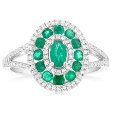 Load image into Gallery viewer, 9ct White Gold Natural Emerald And Diamond Ring