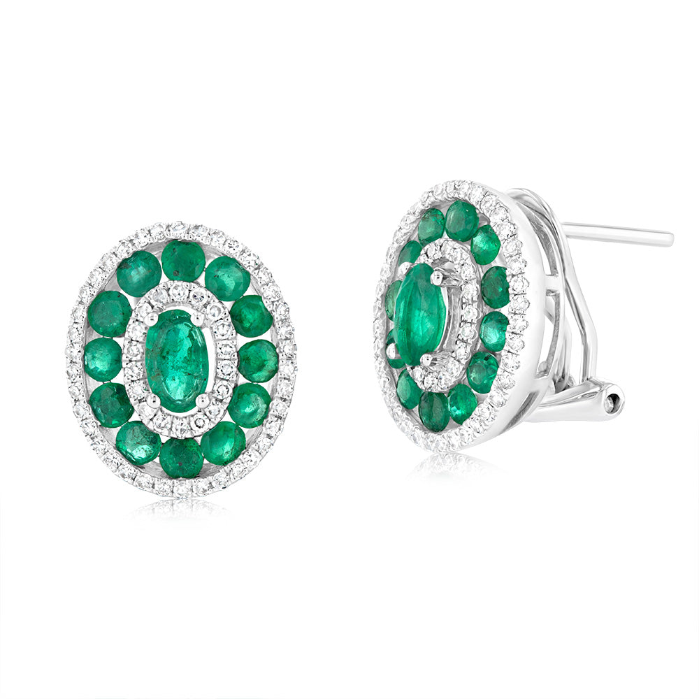 9ct White Gold Emerald And Diamond Fancy Earrings