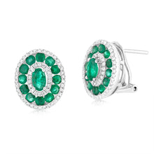Load image into Gallery viewer, 9ct White Gold Emerald And Diamond Fancy Earrings