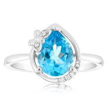 Load image into Gallery viewer, 9ct White Gold Natural Blue Topaz And Diamond Ring