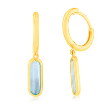 Load image into Gallery viewer, 9ct Yellow Gold Natural Blue Topaz On Sleeper Hoop Earrings