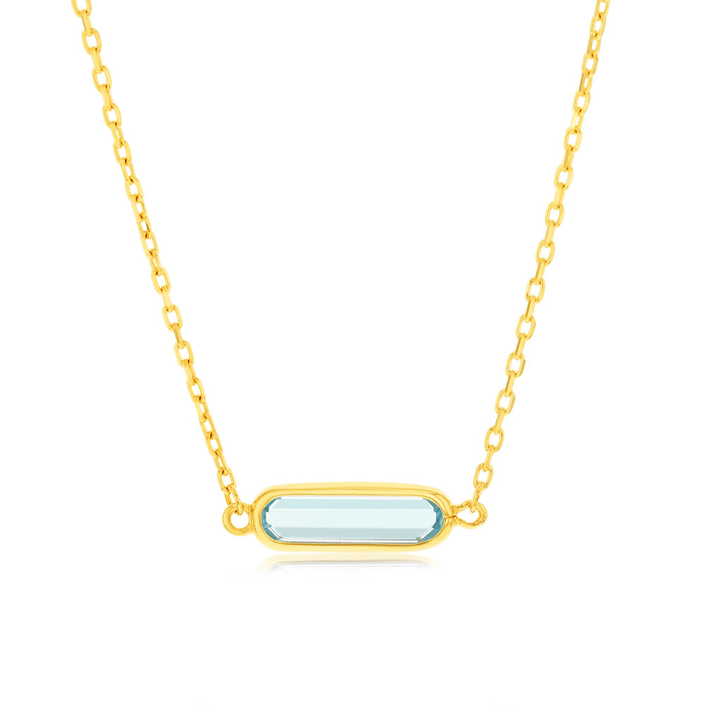 9ct Yellow Gold Natural Blue Topaz Pendant On Chain