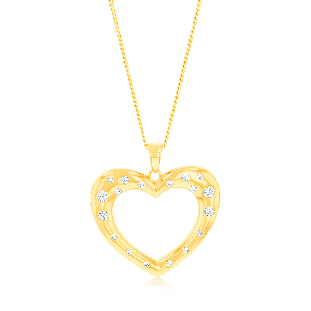 9ct Yellow Gold Zirconia Open Heart Pendant