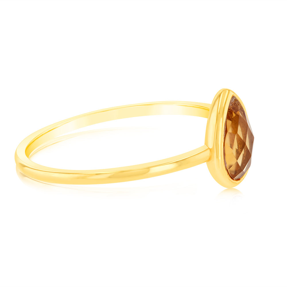9ct Yellow Gold Pear Natural Quartz Ring