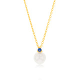 9ct Yellow Gold Sapphire Blue Zirconia And Fresh Water Pearl Pendant On Chain