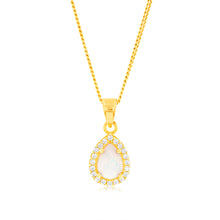 Load image into Gallery viewer, 9ct Yellow Gold Teardrop Created Opal And Zirconia Pendant