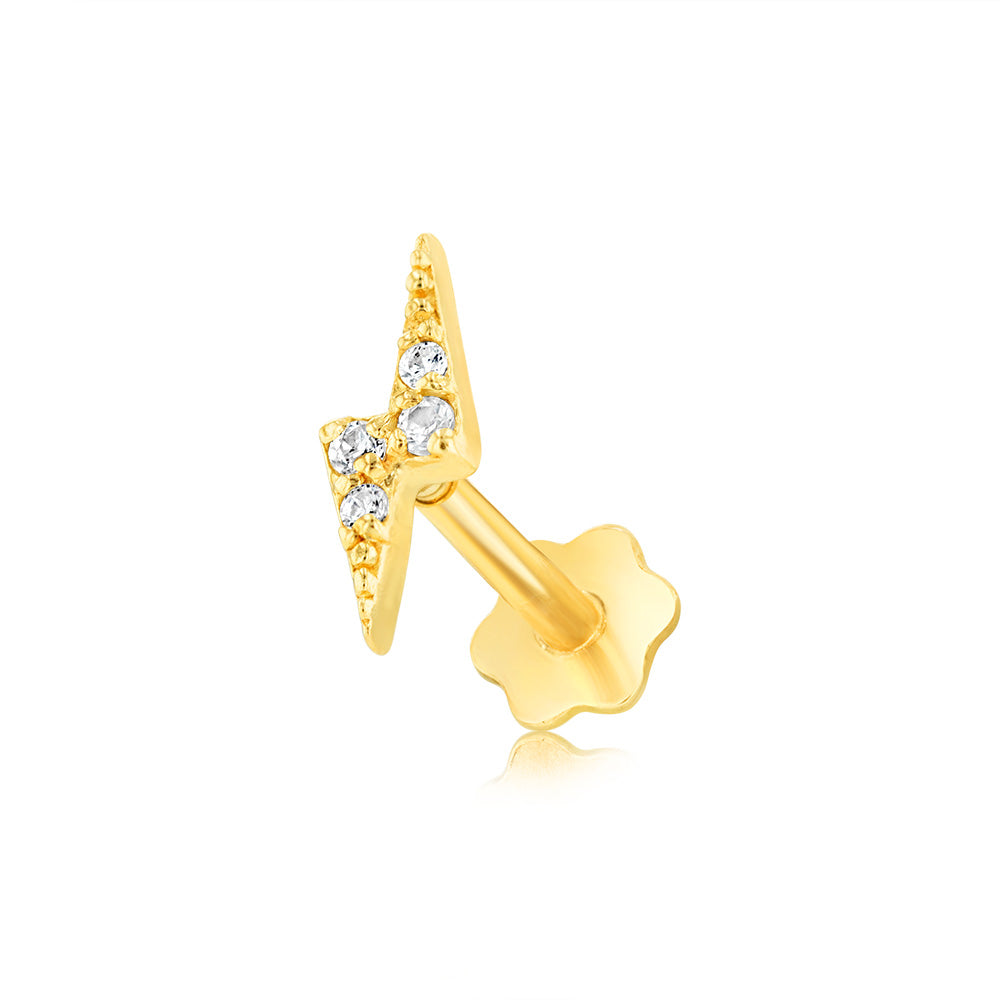 9ct Yellow Gold Zirconia Lighting Labret Earring (Single only)