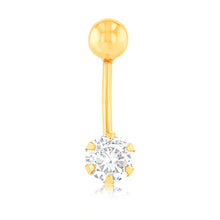 Load image into Gallery viewer, 9ct Yellow Gold 6mm White Round Zirconia Belly Bar