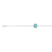 Load image into Gallery viewer, Sterling Silver Rhodium Plated Rectangle Created Turquoise Opal And White Zirconia 15.5+3cm Bracelet