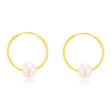 Load image into Gallery viewer, 9ct Yellow Gold 5mm Fresh Water Pearl 13mm Sleeper Earrings