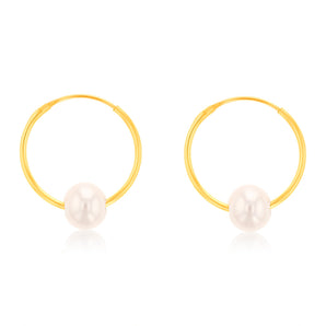 9ct Yellow Gold 5mm Fresh Water Pearl 13mm Sleeper Earrings