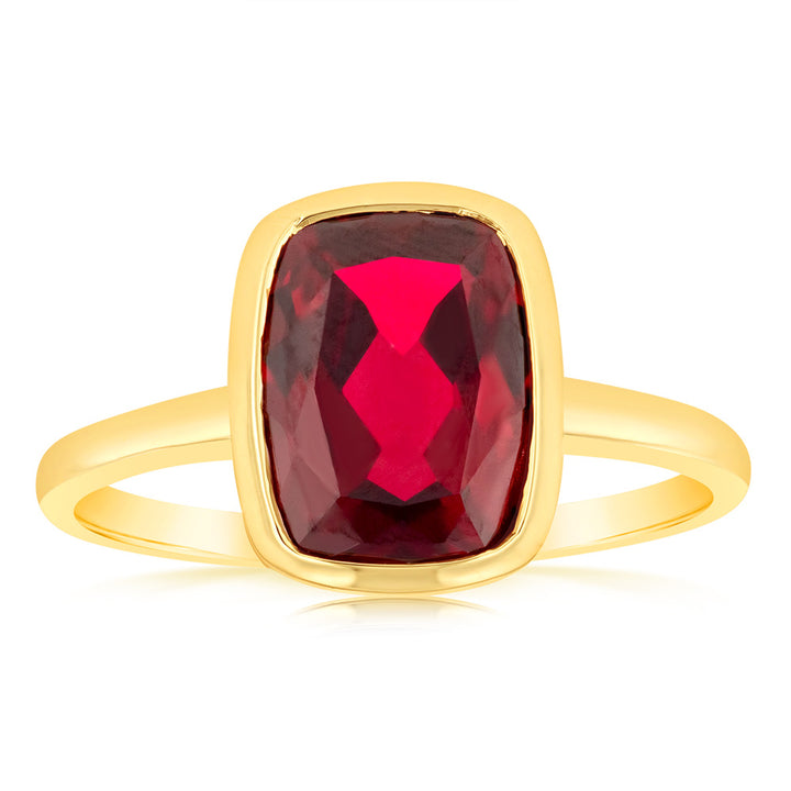 4.50 Carat Created Ruby Bezel Set Ring in 9ct Yellow Gold