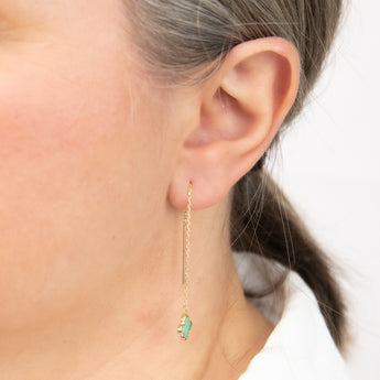 9ct Yellow Gold Malachite Clover Threader Drop Earrings