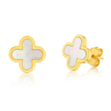 Mother of Pearl Clover Stud Earrings in 9ct Yellow Gold