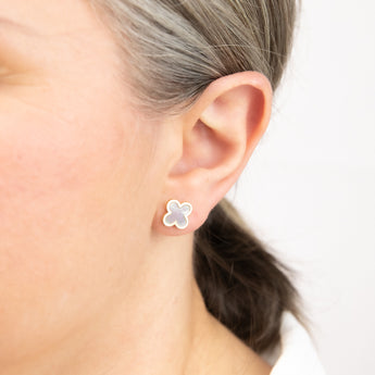 Mother of Pearl Clover Stud Earrings in 9ct Yellow Gold