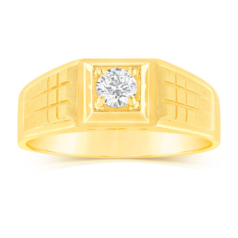 Cubic Zirconia Gents Ring in 9ct Yellow Gold