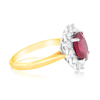 1 Carat Lab Grown Diamond and 4ct Natural Enhanced Ruby Ring in 9ct Yellow Gold