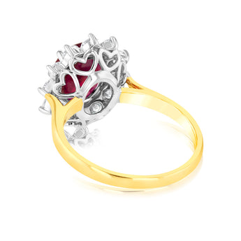 1 Carat Lab Grown Diamond and 4ct Natural Enhanced Ruby Ring in 9ct Yellow Gold